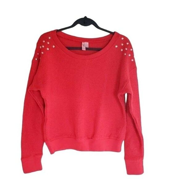 Dolled Up Sweater Studded Crew Neck Waffle Knit  L - Picture 1 of 9